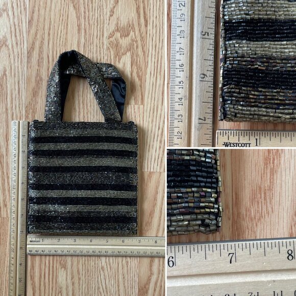 Vintage Valerie Stevens Beaded Evening Bag Purse Handheld Crossbody Black Gold - Picture 5 of 8